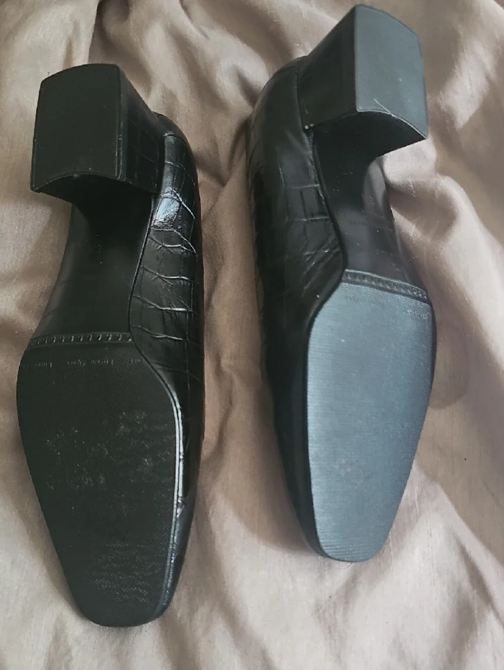 Etienne Aigner Black Croc-Embossed Square-Toe Flats with Gold Accent